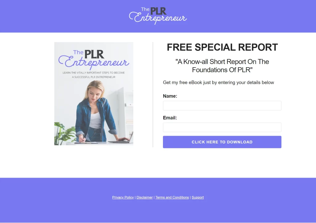 The PLR Entrepreneur Minisite Form